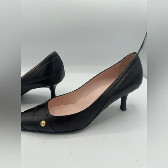 Chanel kitten heels brown leather pumps shoes classic - Picture 9 of 11